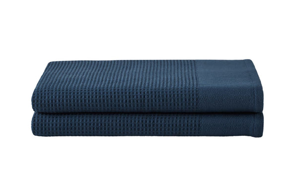NNEKG Set of 2 Cotton Waffle Bath Towels (Navy)