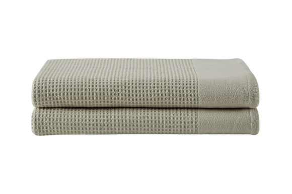 NNEKG Set of 2 Cotton Waffle Bath Towels (Oatmeal)