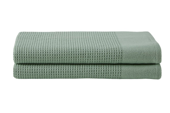 NNEKG Set of 2 Cotton Waffle Bath Towels (Sage)