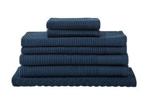 NNEKG 7 Piece Cotton Waffle Towels (Navy)