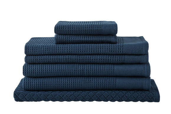 NNEKG 7 Piece Cotton Waffle Towels (Navy)