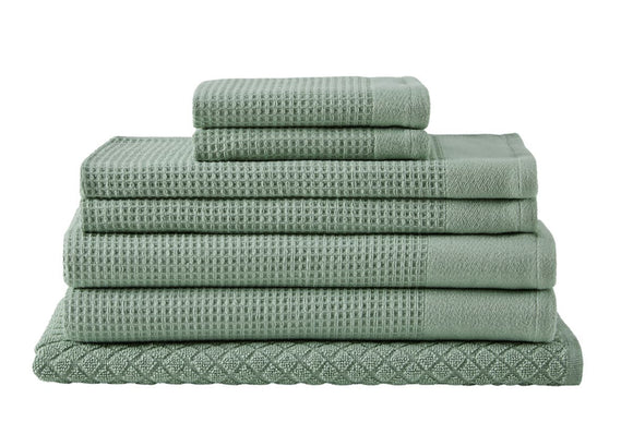NNEKG 7 Piece Cotton Waffle Towels (Sage)