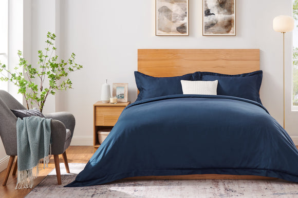 NNEKG 1200TC Cotton Rich Quilt Cover Set (Navy Queen)