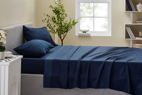 NNEKG 1200TC Cotton Rich Bed Sheet Set (Navy King)