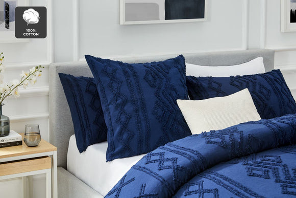 NNEKG Leander Tufted European Pillowcase Pair (Navy)