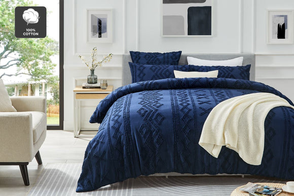 NNEKG Leander Tufted Quilt Cover Set (Navy King)