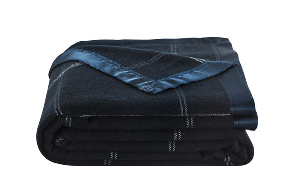 NNEKGE Merino Wool Blend Blanket (Navy Queen King)