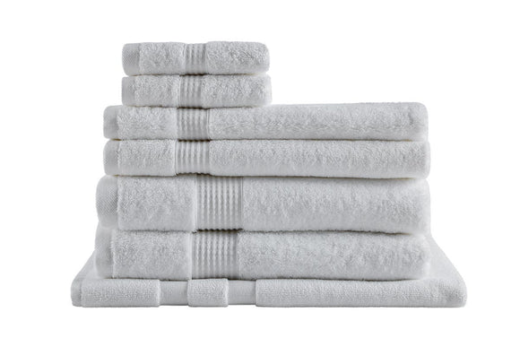 NNEKG 7 Piece 550GSM Mimosa Turkish Cotton Towel Set (White)