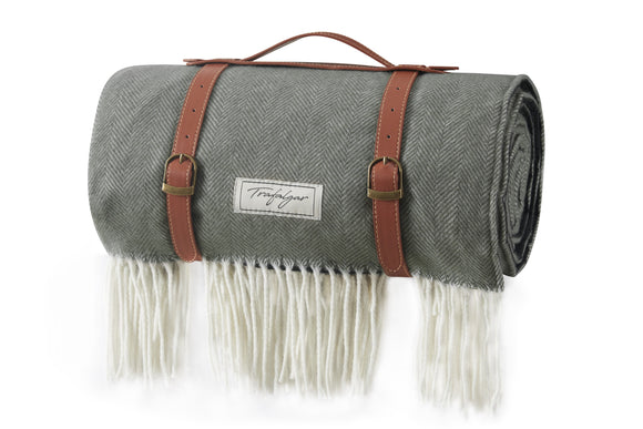 NNEKGE Riley Picnic Rug with Reusable Faux Leather Belt (Grey)