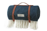 NNEKGE Riley Picnic Rug with Reusable Faux Leather Belt (Navy)