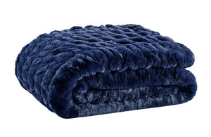NNEKGE Rouched Faux Fur Blanket (Blue 180cm x 200cm)