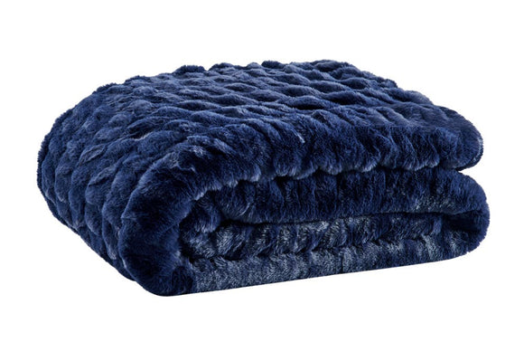 NNEKGE Rouched Faux Fur Blanket (Blue 180cm x 200cm)