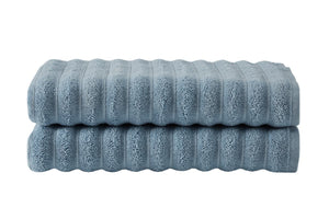 NNEKG Set of 2 650GSM Williow Ribbed Cotton Bath Towels (Blue)