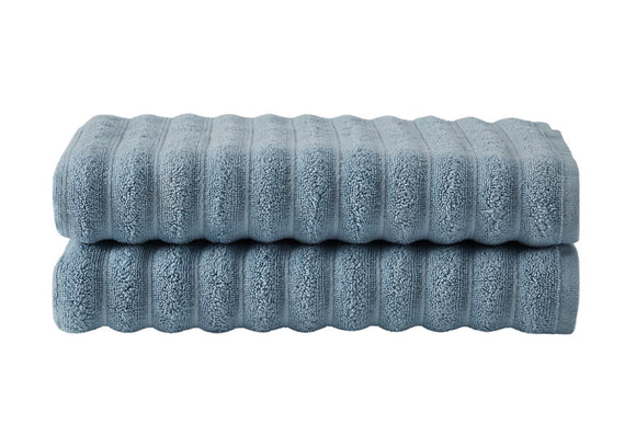 NNEKG Set of 2 650GSM Williow Ribbed Cotton Bath Towels (Blue)