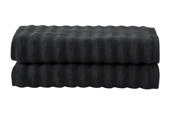 NNEKG Set of 2 650GSM Williow Ribbed Cotton Bath Towels (Charcoal)