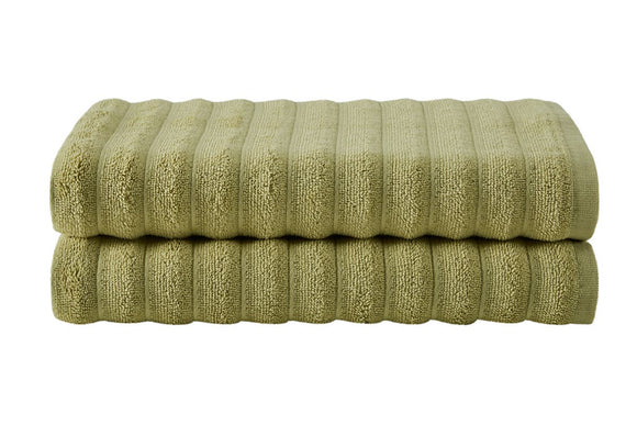NNEKG Set of 2 650GSM Williow Ribbed Cotton Bath Towels (Chartreuse)