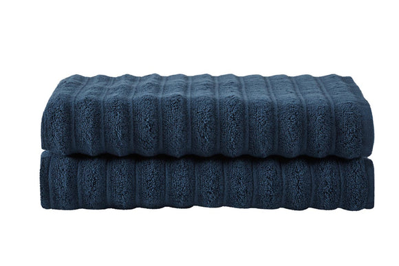 NNEKG Set of 2 650GSM Williow Ribbed Cotton Bath Towels (Navy)