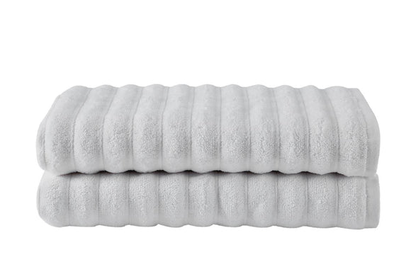 NNEKG Set of 2 650GSM Williow Ribbed Cotton Bath Towels (White)
