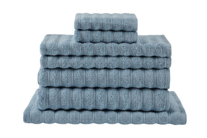 NNEKG 7 Piece 650GSM Williow Ribbed Cotton Towel Set (Blue)