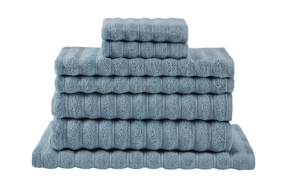 NNEKG 7 Piece 650GSM Williow Ribbed Cotton Towel Set (Blue)
