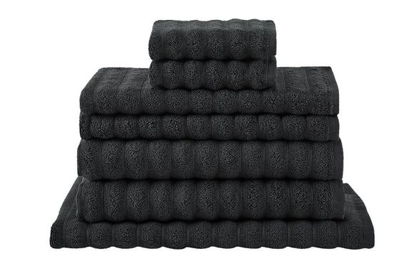 NNEKG 7 Piece 650GSM Williow Ribbed Cotton Towel Set (Charcoal)