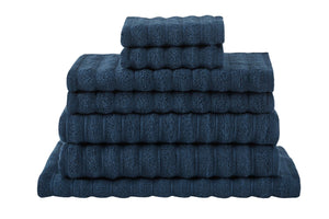NNEKG 7 Piece 650GSM Williow Ribbed Cotton Towel Set (Navy)