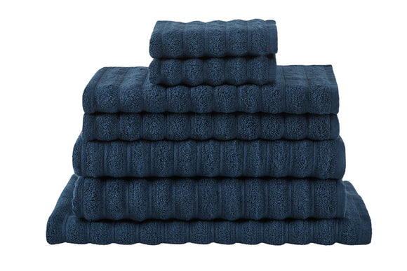 NNEKG 7 Piece 650GSM Williow Ribbed Cotton Towel Set (Navy)