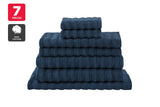 NNEKG 7 Piece 650GSM Williow Ribbed Cotton Towel Set (Navy)