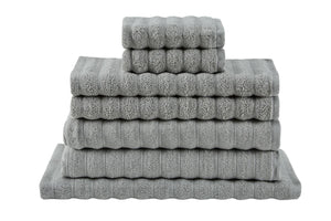 NNEKG 7 Piece 650GSM Williow Ribbed Cotton Towel Set (Silver)