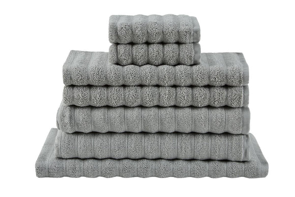 NNEKG 7 Piece 650GSM Williow Ribbed Cotton Towel Set (Silver)