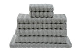 NNEKG 7 Piece 650GSM Williow Ribbed Cotton Towel Set (Silver)