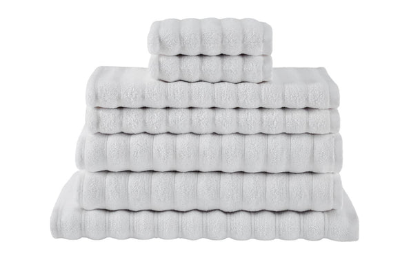 NNEKG 7 Piece 650GSM Williow Ribbed Cotton Towel Set (White)