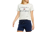 NNEKG Hilfiger Womens Short Sleeve Crew Neck Tee with Printed Graphics (White Stone Heather Size XXL)