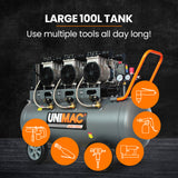NNEMB 100L 4.5HP Silent Oil-Free Electric Air Compressor-Portable-Twin Nitto Outlets (15A Plug)