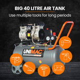 NNEMB 40L 2.0HP Silent Oil-Free Electric Air Compressor-Portable-Twin Nitto Outlets