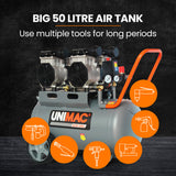 NNEMB 50L 3.0HP Silent Oil-Free Electric Air Compressor-Portable-Twin Nitto Outlets