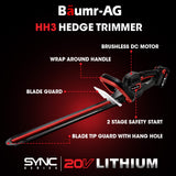 NNEMB HH3 20V SYNC Cordless Electric Hedge Trimmer with Battery and Fast Charger Kit
