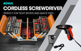 NNEMB 118pc Metal Cantilever Tool Kit Box Set with Cordless Screwdriver-Black & Orange
