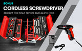 NNEMB 118pc Metal Cantilever Tool Kit Box Set with Cordless Screwdriver-Black & Red