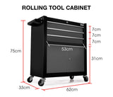 NNEMB Steel Rolling Tool Chest Cabinet-with Tubular Cam Locks-Lockable Castors-Pegboard-Black
