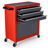 NNEMB Steel Rolling Tool Chest Cabinet-with Tubular Cam Locks-Lockable Castors-Pegboard-Red