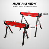 NNEMB 2 x Steel Sawhorses-Height Adjustable-1180kg Capacity-2x4 Support Arms