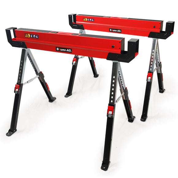 NNEMB 2 x Steel Sawhorses-Height Adjustable-1180kg Capacity-2x4 Support Arms