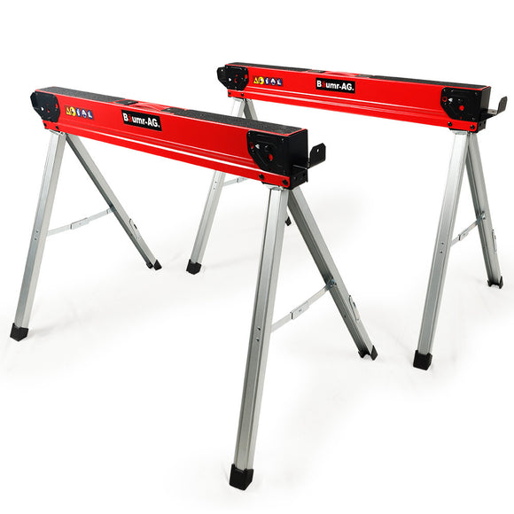 NNEMB 2 x Steel Sawhorses-1000kg Capacity-Folding-2x4 Support Arms