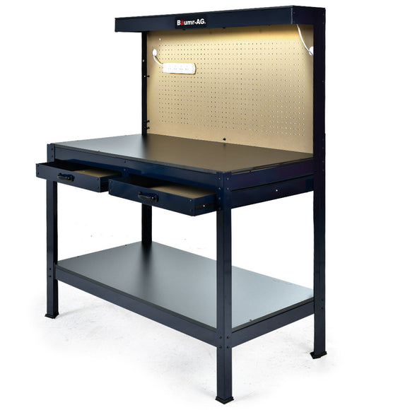 NNEMB Steel Workbench with LED Worklight for Garage Workshop