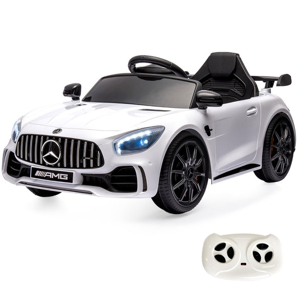 NNEMB Licensed Mercedes Benz AMG GTR Electric Ride On Toy Car for Kids-with Parental Remote Control-White