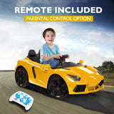 NNEMB Lamborghini Inspired Ride-On Car-Remote Control-Battery Charger-Yellow