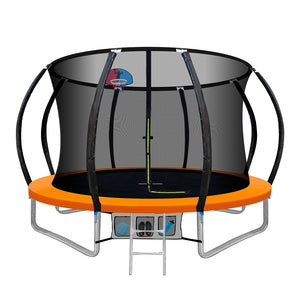 NNEDSZ 10FT Trampoline Round Trampolines With Basketball Hoop Kids Present Gift Enclosure Safety Net Pad Outdoor Orange