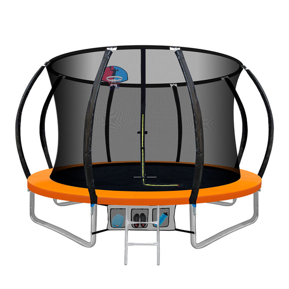 NNEDSZ 10FT Trampoline Round Trampolines With Basketball Hoop Kids Present Gift Enclosure Safety Net Pad Outdoor Orange