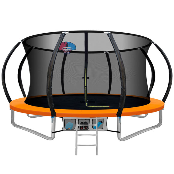 NNEDSZ 12FT Trampoline Round Trampolines With Basketball Hoop Kids Present Gift Enclosure Safety Net Pad Outdoor Orange